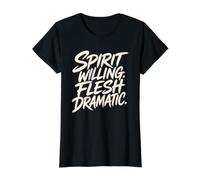 Espíritu Carne Dispuesta Dramático Divertido Dicho Cristiano Camiseta gráfica económica, Mujer, Negro, XS