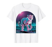 Espíritu de Guepardo Rosa y Azul Vibrante Camiseta gráfica económica, Hombre, Blanco, S