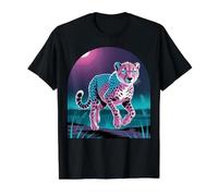 Espíritu de Guepardo Rosa y Azul Vibrante Camiseta gráfica económica, Hombre, Negro, XL