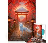 Espíritu del Torii - Zorro Blanco Místico en Otoño Japón Rompecabezas Difícil para Adultos 1000 Piezas Recall Upgrade Gentle Relax Clear Cut 38x26cm