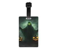 Espíritu verde horror Halloween calabaza etiqueta de equipaje etiqueta de equipaje duradera etiquetas de bolsa para reconocer fácilmente bolsas esenciales para viajar, Blanco, One Size