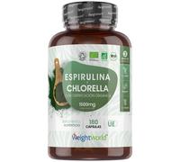 Espirulina y Chlorella 750mg 180 Cápsulas Fuente de Proteínas, Minerales, Vitaminas y Aminoácidos Esenciales