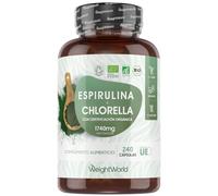 Espirulina y Chlorella Orgánica 1740mg, 240 Cápsulas | Suplemento Vegano de Superalimentos Verdes para Limpiar por Dentro - Sin OGM, Sin Gluten y Sin Lactosa