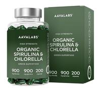 Espirulina y Chlorella Orgánica - 200 cápsulas de spirulina y chlorella - 1800 mg por dosis diaria - 2 meses de suministro - 100% veganas - sin gluten - fácil de tomar con agua o zumo