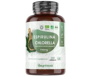 Espirulina y Chlorella Orgánicas 1740 mg - 180 cápsulas - Superalimentos Verdes para Potenciar tu Bienestar