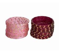 ESPLANADE Chudi - Juego de pulseras de cristal de diseño, para mujer, con purpurina, multicolor, tradicionales, paquete de 24 (12 de cada color), tamaño 2.6 (2.4 pulgadas de diámetro), One Size