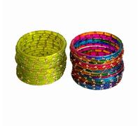 ESPLANADE Chudi - Juego de pulseras de cristal de diseño, para mujer, con purpurina, multicolor, tradicionales, paquete de 24 (12 de cada color), tamaño 2.6 (2.4 pulgadas de diámetro), One Size