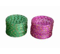 ESPLANADE Chudi - Juego de pulseras de cristal de diseño, para mujer, con purpurina, multicolor, tradicionales, paquete de 24 (12 de cada color), tamaño 2.6 (2.4 pulgadas de diámetro), One Size