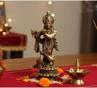 eSplanade - Escultura de latón Kishan Krishna con pavo real Murti Idol - 5 pulgadas para Pooja Mandir o decoración del hogar