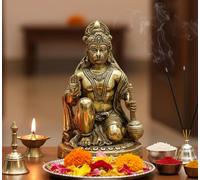 ESPLANADE Estatua de latón sentada Hanuman Anjaneya Pavan Putra Bajrangbali Maruti Idol Murti Moorti - Dorada - 9.5 pulgadas