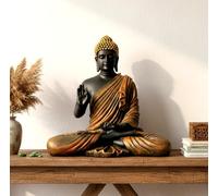 ESPLANADE Figura de Buda meditador de resina, decoración del hogar, estatua de ídolo Murti, estatua budista tibetana, 14.5 pulgadas de altura