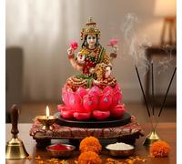 eSplanade Lakshmi on Lotus - Figura de escultura de ídolo de la diosa Murti de Laxmi, resina, 11 pulgadas, multicolor