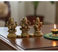 eSplanade Laxmi Ganesh Saraswati Idol - 5 cm de altura | Ganesha Lakshmi Figura religiosa Escultura de Dios hindú Murti | Diwali/lugar de trabajo/oficina