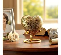 Esplanade Mini urna de cremación de latón con Forma de corazón para Recuerdo conmemorativo, urna pequeña para entierro de Cenizas funerarias, Recuerdo de Metal Texturizado con Soporte, Dorado, 2.75