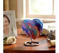 eSplanade Mini urna de cremación de Metal con Forma de corazón para Recuerdo conmemorativo, urna pequeña para entierro de Cenizas funerarias, Recuerdo de Metal Texturizado Ondulado con Soporte,