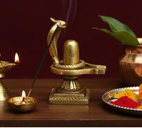 Esplanade Shiva Lingam de latón con estatua de Sheshnaag, ídolo Murti para sello de piel y pooja - 4 pulgadas