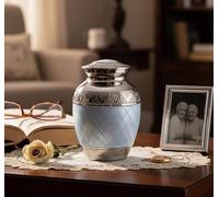 eSplanade Tarro Conmemorativo de Urna de Cremación de Metal, Tamaño Mediano para Entierro de Cenizas Funerarias, Grabado, Azul, 6 Pulgadas