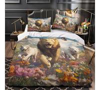ESPLJQRYX León Salvaje Corriendo 3D Impresión Edredón Funda 3pz Microfibra Cremallera Oculta Animal de fantasía Funda de edredón 2 Fundas Transpirable Decoración habitación Parejas Double（200x200cm）
