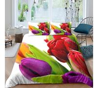 ESPLJQRYX Vibrant Spring Flowers Funda de Edredón Microfibra Suave Tres Piezas Estampado 3D Vibrant Spring Flores Funda Edredon con Fundas de Almohada Suave for niños y niñas Super King（260x220cm）