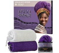 Esponja africana auténtica - 2 esponjas exfoliantes para el cuerpo - Paño de baño para ducha blanco y morado - Exfoliante africano real, accesorio de baño para el cuidado del cuerpo