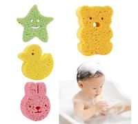 Esponja Baño Bebe, 4 Piezas Esponja Baño Niños,Esponja Baño Infantil, Esponja de Konjac para el Baño del Bebé,Esponjas Hidrófilas para Bebés,Linda Forma