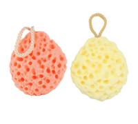 Esponja de Baño Asa Corta de Polímero 2 Piezas de Panal | Forma de Bola, Color Amarillo y Naranja, Limpieza Corporal, Espuma Abundante, Uso Diario