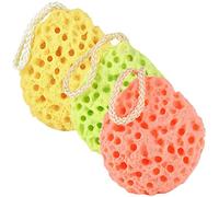 Esponja de baño corporal, paquete de 3 esponjas de baño de fibra natural, textura de nido de abeja, suave, calmante, exfoliante, limpiadora, para adultos, niños, suministros de baño