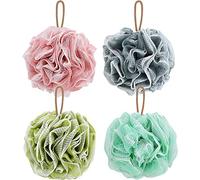 Esponja de baño de lufa natural para mujeres, hombres y niños, esponja exfoliante para ducha, paquete grande de 4 (70 g/unidad)