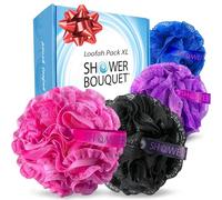 Esponja de baño de malla caliente con encaje >> 4-Sexy-Lace-Colors by Shower Bouquet: 2 esponjas en 1 grande completo 60 g Puf Body Luffa Loofa Loufa Puff - Exfolia, limpia la piel con lujosos