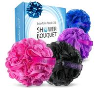 Esponja de baño de malla caliente con encaje >> 4-Sexy-Lace-Colors by Shower Bouquet: 2 esponjas en 1 grande completo 60 g Puf Body Luffa Loofa Loufa Puff - Exfolia, limpia la piel con lujosos