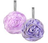 Esponja de lufa de baño, esponja exfoliante para el cuerpo, juego de 2 flores de color morado y gris, 2 piezas