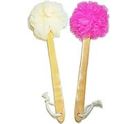 Esponja de lufa de ducha para el cuerpo y la espalda, cepillo exfoliante de baño de lufa en un palo, con mango largo de madera para hombres y mujeres, aplicador de jabón corporal y loción de fácil