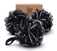 Esponja de lufa para ducha, grande, 75 g, XL, para mujeres, hombres y niños, puf de malla suave, exfoliante suave, bola de ducha, luffa con carbón de bambú para una limpieza sedosa y suave de la piel
