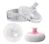 Esponja de polvo grande, aplicador de ajuste facial, reutilizable de 8 cm, al, lavable, recipiente de maquillaje de vidrio transparente, tarro de almacenamiento de cosméticos con tapa