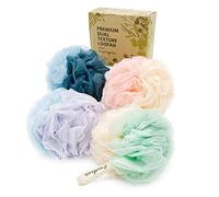 Esponja esponjosa de esponja de lufa de limpieza profunda de doble textura para piel radiante, paquete de 4, baño y ducha, exfoliante corporal exfoliante, hermosos colores para mujeres y hombres