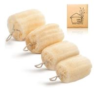 Esponja exfoliante corporal natural de lufa (paquete de 4), esponja de ducha de lufa, luffa para exfoliar y limpiar la piel suave, mujeres y hombres, 100% biodegradable, compostable, sin tintes