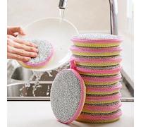 Esponja lavavajillas de doble cara para limpieza de cocina, esponja de nailon de alta densidad, 12 x 12 x 2,5 cm, diseño de agujero para colgar, paquete de 5 (rosa) (2)