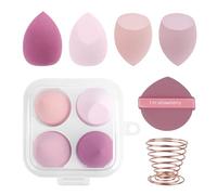 Esponja maquillaje, esponjas maquillaje cara de 4 piezas, esponja de maquillaje para base y corrector, para uso seco y húmedo, con caja de almacenamiento, borla y soporte