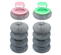 Esponjas de Acero Inoxidable 10 Piezas Bola de Alambre de Acero, Esponjas de Limpieza de Lana de Acero con 2 Mangos, Ayuda a Eliminar la Suciedad para Limpiar Ollas Sartenes