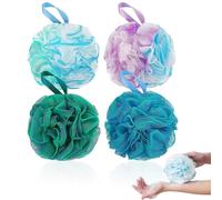 Esponjas de Baño, 4 Esponjas de Ducha, Esponja Exfoliante, Flor de Ducha de Red, Para Exfoliante Corporal, Cepillo Corporal, Cómodas, Suaves y Delicadas