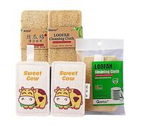 Esponjas lavavajillas de lufa natural comprimidas de doble cara, de pulpa de madera y algodón, paquete de 6, ideales para fregar la ducha y limpiar la cocina. - Sweetheart Cow
