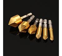 EsportsMJJ 6Pcs 5 Flautas 1/4 Pulgadas Vástago Hexagonal Broca Avellanador Set 6/8/9/12/16/19Mm Bisel Recubierto De Titanio