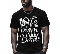 Esposa Mamá Jefa Corazones Camiseta para Hombre Duradero Crew Neck T-Shirt Premium Camiseta De Manga Corta para Verano Correr Entrenamiento L