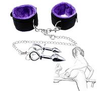 Esposas de bondage con 2 plug anal bolas anales esposas de felpa de nailon esposas plug anal de metal cuentas anales masajeador de punto G de próstata masturbación juguete sexual para principiantes