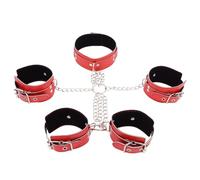 Esposas De Esclavitud Bdsm Para Cama,Juguete Sexual,Ataduras,Collar De Cuero Pu,Cadena Fetiche,Esposas,Arnés,Esclavo,Puños De Cuello,Kits De Juego Para Adultos,Rojo,Talla Única