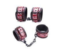 Esposas y tobilleras de cuero brillante negro y rojo con diseño de diamantes en 3D y hebilla, ajuste regulable-ESRB95 (Rojo, Esposas + esposas para los pies)