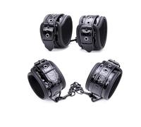 Esposas y tobilleras de cuero brillante negro y rojo con diseño de diamantes en 3D y hebilla, ajuste regulable-ESRB95 (Negro, Esposas + esposas para los pies)