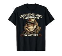 Esposo sobreestimulado No acaricie el Humor del Mono Camiseta gráfica económica, Hombre, Negro, XL