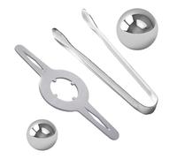 Espresso Ball Chiller, Stainless Steel Cooling Spheres 4 Piece Set with Stand and Tongs, No Dilution Coffee Cooling Tool, Espresso Ice Balls for Cafe Bar Home Cocktail Drinks Beverage System