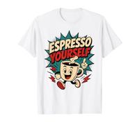 Espresso Yourself Divertido Estilo Vintage Café Comic Retro Art Camiseta gráfica económica, Hombre, Blanco, L